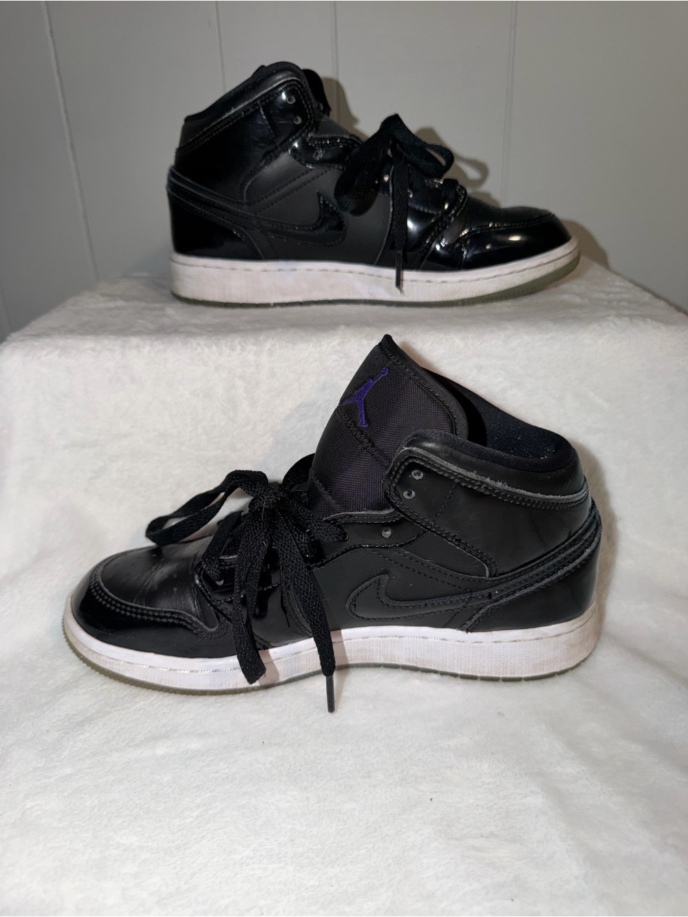 Nike Air Jordan 1 Mid SE- Space Jam- Shoes- Black with Purple- Size 5.5Y- READ